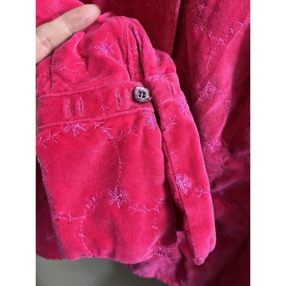 Northern Isles Womens Large Hot Pink Velvet Shacket Button Up Embroidered Cotton - Picture 5 of 8